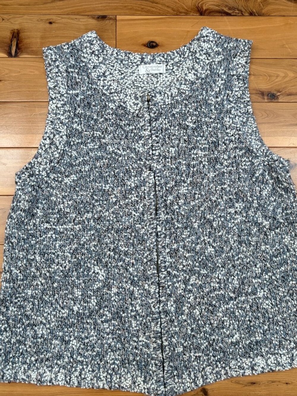 Christopher & Banks Blue White Marled Chunky Knit Full Zip Sweater Vest M